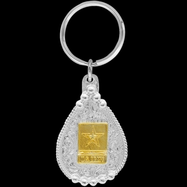Show your allegiance with our Gold Army Keychain. Meticulously crafted, it's a symbol of honor and dedication to those in service. Catch the special discount with your custom belt buckle order!